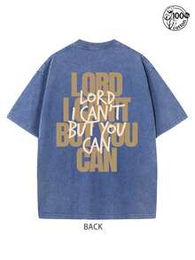LORD I CAN'T BUT YOU CAN T-Shirt, Christian T-Shirt, Basic T-Shirt, Graphic Tee, 230G Washed Cotton Double-Sided Printed T-Shirt, Ropa De Hombre, Sports, Leisure, And Daily Comfort, Y2k, Jesus T-Shirt, Streetwear, Religious Belief, Men Fall Clothes - 藍色 - 查看 2