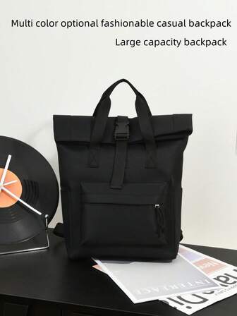 1pc New Fashion Large Capacity Solid Color Backpack, Minimalist Stylish Casual Backpack For Men, Suitable For Daily Commute, Work, School, Leisure