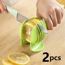 1pc Handheld Fruit Slicer, Orange/Tomato/Vegetable Holder, Fruit Meat Slicer, Onion Cutter, Outdoor BBQ Potato Clip, Milk Tea Shop/Home Kitchen Multi-Function Divider, Food Clip, Lemon Slicer, ABS Plastic Lightweight/Thickened Stainless Steel Version - Green - View 8