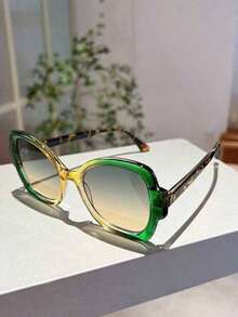 Boho 1pc Women's Multicolor Shaped Frame Decorated With Ombre Style, Fashionable Travel Fashion Glasses Beach Accessories Women Glasses Shades - 綠色 - 查看 2