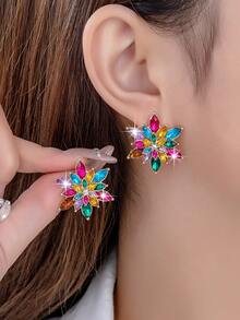 1 Pair Luxurious Multilayer Crystal Colorful Flower Earrings, Fashionable Accessory For Party, Daily Wear, And Dates - Multicolor - View 2