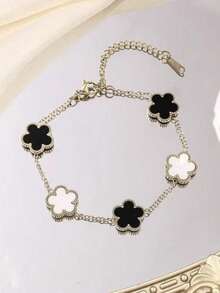 1pc Stainless Steel Clover Flower Bracelet For Women, Versatile & Elegant Daily Fashion Accessory - Five-leaf Clover Steel Bracelet - View 18