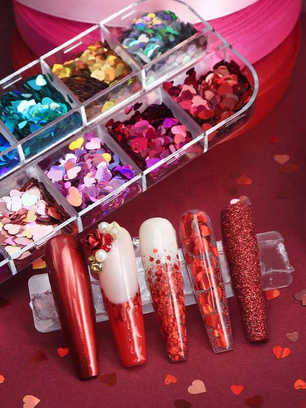 Holographic Heart Sequins Nail Art Decoration Colorful Hearts Shape Glitter Flakes Manicure Charms Valentines Nails Accessories