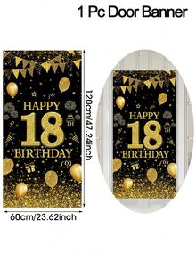 1pc Happy 18/30/40/50/60th Birthday Door Banner - Black & Golden Bright Rhinestone Style Birthday Door Hanging Flag Porch Sign Door Cover Curtain, Happy Birthday Party Supplies Party Background Wall Decoration Supplies, Home Decor - Multicolor - View 12
