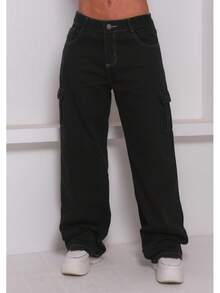 Youth Wide Leg Cargo Pants - Blanco y Negro - Ver 3