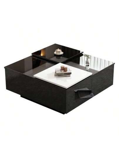 Moderne Square High Gloss Zwart Sofa 75*75*33.5 Cm Slatted Base, Small Sliding Tabletop In Contrasting White, Max. Load Capacity 30 Kg view 9