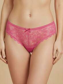 ​Conjunto de Bragas de Encaje Floral Ultra Suave y Transparente (4 Piezas) - Estilo Brasileño de Corte Alto, Sin Costuras y con Lazo Delantero - Lencería Sexy Cómoda y Transpirable en Tonos Neutros y Oscuros para Uso Diario o Noches Especiales - Multicolo L - Ver 9