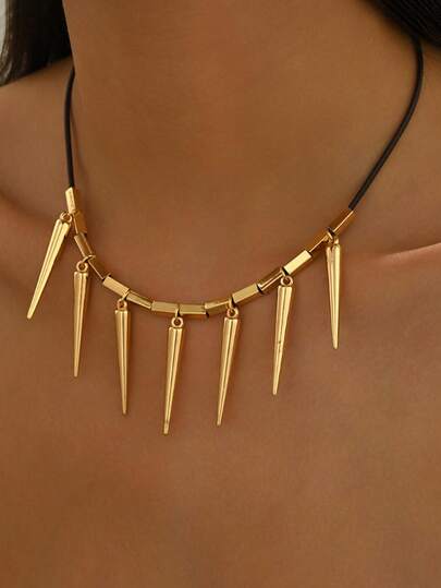 Vintage Gothic Style Black Suede Belt With Punk Gold Rivet Pendant Necklace Choker, Couples Matching