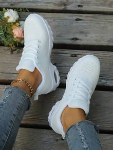 女士时尚减震透气休闲轻便跑步鞋 - 白色 - 查看 6