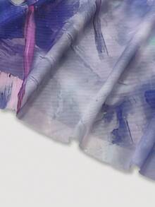 网眼印花长款松紧腰优雅 A 字裙 - 紫色 - 查看 4