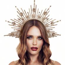 Sunburst Spike Crown - Moon Greek Goddess Silver Headband With Tassel, Virgin Mary Headpiece Women - B-白色 - 查看 8