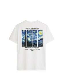 Women's Summer Personalized Letter Printed Pattern Round Neck-Shirt Fashionable And Versatile Women's Half Sleeve Small Shirt With Van Gogh Starry Print. Graphic Tees Women Pink Top White Top Black Top - 白色 - 查看 3
