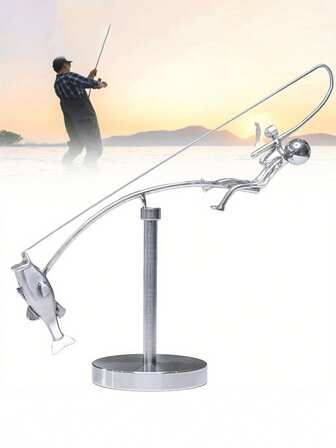 The Fisherman Balancing Sculpture, Kinetic Fishing Sculpture, Balance Art For Your Space, Metal Fishing Statue, Fishing Rod Balance Art, Metal Fisherman Statue, For Home, Office, Outdoor Sculpture, Office Decoration