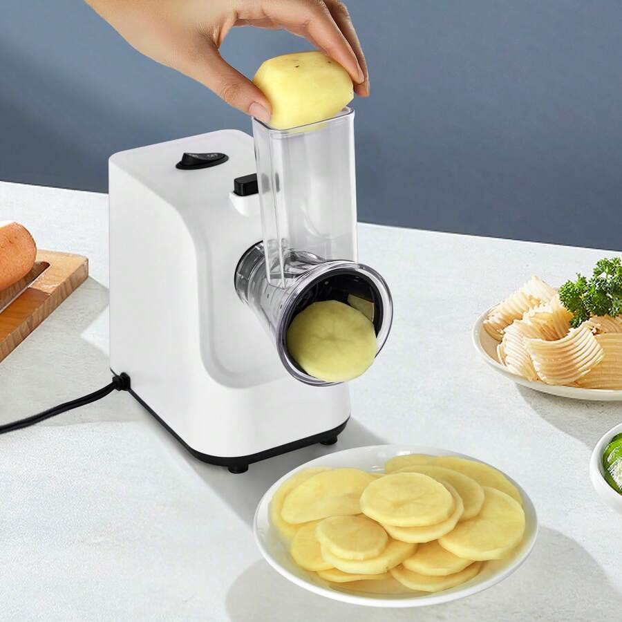 Electric Cheese Grater Salad Maker 200W Salad Shooter Electric Vegetable Slicer Shredder Chopper For Fruits With 5 Attachments Stainless Steel Food Cutter For Vegetables And Cheeses - US A Type Plug(110-127V) - View 1
