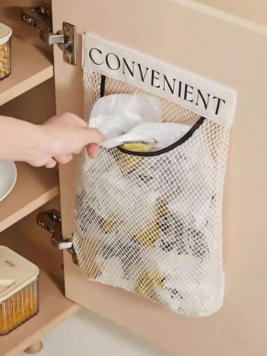 5 piezas Bolsas de almacenamiento de gran capacidad para bolsas de plástico, almacenamiento de bolsas de red con gancho y bucle montado en la pared. Estante de almacenamiento de bolsas de basura de cocina montado en la pared de gran capacidad para bolsas de plástico. Cocina, almacenamiento, accesorios de cocina, cesta colgante - Multicolor - Ver 1