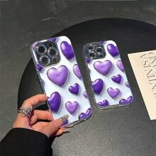CLEAR  CASE Many Purple Heart Shapes On A White BackgroundCompatible With  11 To  17 Models The Cases Lens Protection Function Ensures The Camera Remains Undamaged During Shooting  Guaranteeing Image Quality - Clear - View 6
