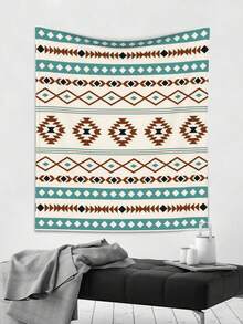 Vintage Tapestry, Wall Blanket Room Decor,  Teal Terracotta Black Cream Mixed Pattern Aesthetic Tapestry Wall Hanging For Bedroom Size S-60x40inch, M-60x50inch, L-80x60inch, XL-90x60inch, - 白色 - 查看 3
