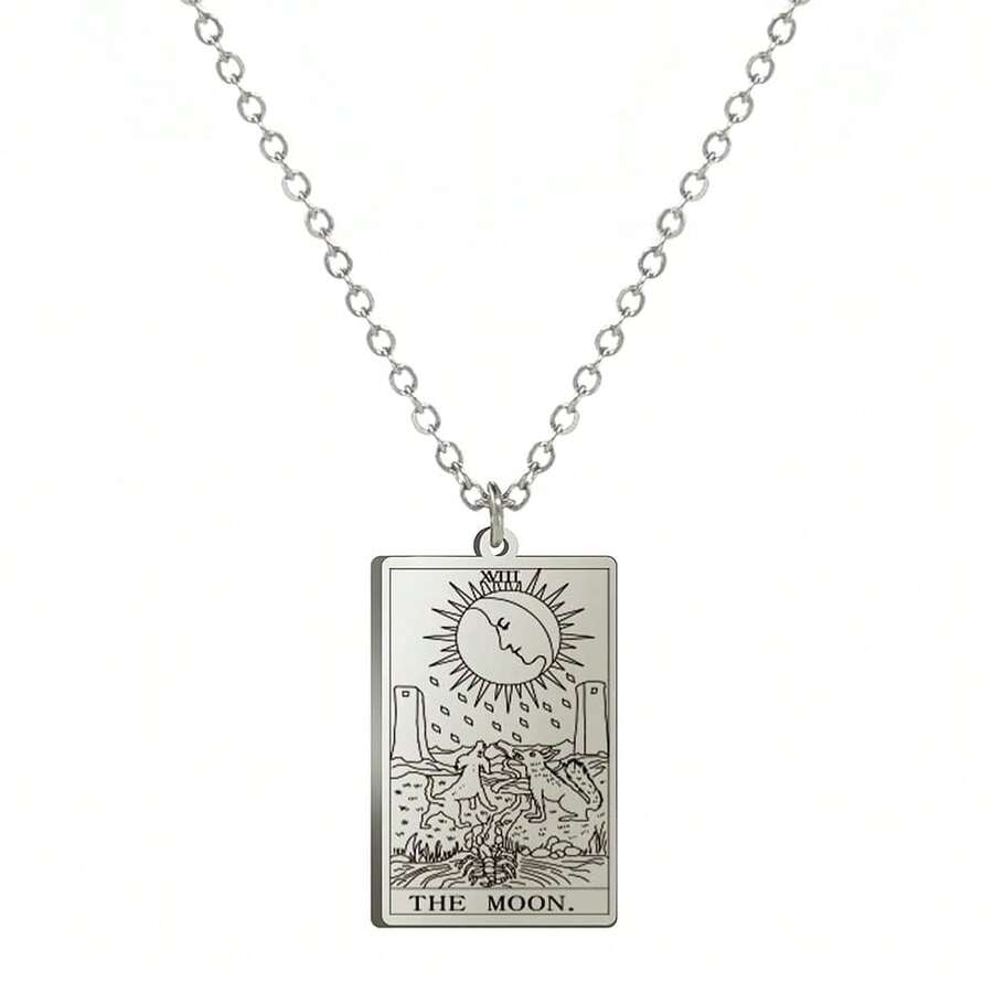TEAMER Stainless Steel Tarot Cards Necklace Vintage Tarot Jewelry Good Luck Amulet Pendants For Women{Inchcolor_nameinch:InchSilver-THEMOONinch} - 銀色-THEMOON - 查看 1