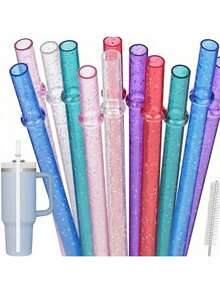 12 Pack Colorful Drinking Straws Threaded Design Washable And Reusable - 彩色 - 查看 3