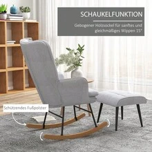 HOMCOM Rocking Chair With Footstool, Armchair, Relaxation Chair With Linen Look, Rocking Chair With Load Capacity Up To 130 Kg, Light Grey On The Site - 1 - View 6