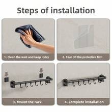 Kitchen Utensil Rack, Kitchen Storage Hooks, Self-Adhesive Track Storage Rack, Wall-Mounted Detachable Pot Lid Holder With Hooks, Suitable For Knives, Cups, Spoons, Pot Lids And Other Kitchen Utensils, Ideal For Kitchen, Bathroom And Bedroom. Also A Perfect Choice For Christmas Decoration. Kitchen Storage Rack