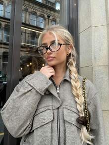 Herringbone Collar Loose Jacket, Daily Casual Minimalist Retro Coat For Women