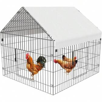 Metal  42"*40"*40" Chicken Run With Waterproof Cover Portable Poultry Cage Walk In Hen House Outdoor Backyard Farm Animal Enclosure Crate Pet Playpen Exercise Pen For Rabbit Duck