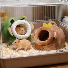 1PC Fully Enclosed Golden Hamster Nest Autumn And Winter Warm Plush Sleeping Nest Hideout Cartoon 3D Animalls Shaped Small Pet Sleeping Bag Tent Nest Small Pet Care Supplies Suit For Hamster Guinea Pig