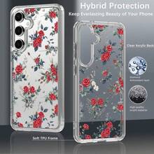 Transparente Fundas Para Iphone Compatible Con IPhone 16/15/14/13/12/11, Galaxy S25/S24/S23/A56/A55/A54/A Series, OPPO RENO12PRO/RENO11/5/7/A5PRO/A Series, Honor Play Series, /Redmi, Diseño Con Rosas Rojas Románticas, Funda Suave Creativa Y Premium, Resistente Al Agua, A Los Golpes Y A Los Arañazos - transparente - Ver 2