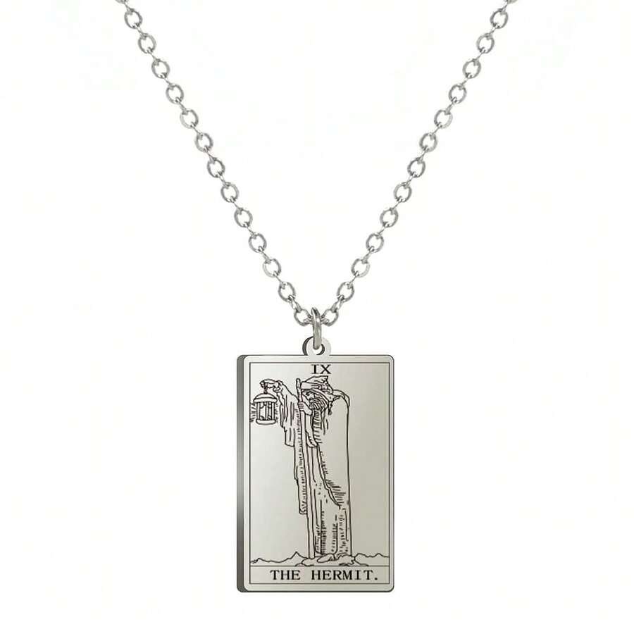TEAMER Stainless Steel Tarot Cards Necklace Vintage Tarot Jewelry Good Luck Amulet Pendants For Women{Inchcolor_nameinch:InchSilver-THEHERMITinch} - 銀-THEHERMIT - 查看 1