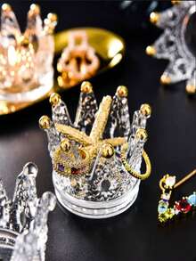 1件多功能创意烛台，水晶皇冠装饰，INS风奢华玻璃首饰展示收纳盒，烟灰缸礼品，烛盘。适用于节日、圣诞节、新年、婚礼装饰。