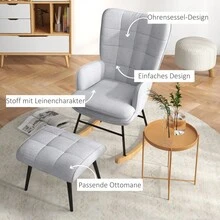 HOMCOM Rocking Chair With Footstool, Armchair, Relaxation Chair With Linen Look, Rocking Chair With Load Capacity Up To 130 Kg, Light Grey On The Site - 1 - View 3