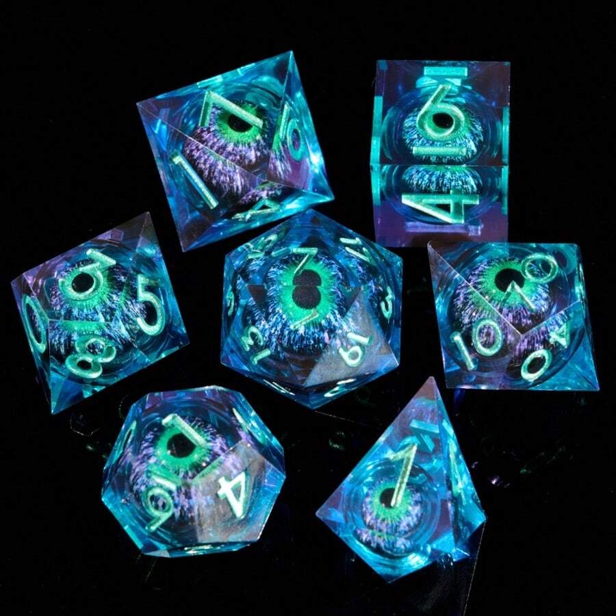 Juego de dados con ojo de dragón giratorio, dados poliédricos de resina con bordes afilados para D&D, juegos de rol hechos a mano, juego de dados D&D, D20 D10 D8 D6 D4 - Multicolor - Ver 1