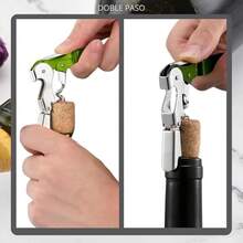 Novotend - Sacacorchos 3 en 1, Destapador de Vino 3 en 1, Destapador de Cerveza, Saca Corcho y Cortador, Sacacorchos para Vinos de Acero Inoxidable, Regalo para Hombre. (Amarillo) - Verde - Ver 3