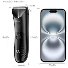 Hatteker 1pc 2in1 Male Electric Rechargeable Beard Trimmer LED Display Ceramic Blade Body Trimmer Grooming Kit