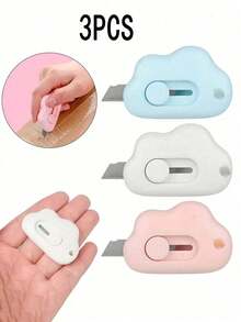 1/3/10pcs Cloud Shaped Paper Cutter, Practical Retractable Utility Knife Envelope Cutter, Portable Cloud Shaped Paper Box Cutter With Keychain Hole
