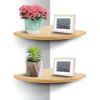 Wall Mount Corner Rack Fan Shaped Solid Wood Storage Shelf And Mounting Kit For Kitchen Living Room Bathroom