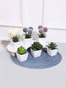 1pc/6pcs Artificial Mini Succulent Potted Plants, Suitable For Home Table Centerpiece, Office Bookshelf Windowsill, Wedding Party Decor