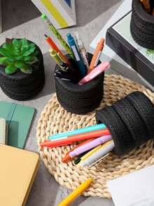 1pc Tire Shaped Pen Holder Car Tire Planter Holder For Men Mechanic Gift Desk Office Home School Accessories Decor Christmas Novelty Funny Supplies Cactus Succulent Planter Pot,Cute Tire Shaped Pen Holder - Multicolor - View 3
