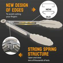 烹饪夹，不锈钢耐热材质，带锁扣，硅胶手柄，适用于不粘锅具。可用于煎锅，抓握力强，方便夹取食物、拌沙拉、空气炸锅等，拉环设计，厨房用具，食品