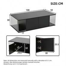 100*50*30cm Living Room Coffee Table, Sofa Table With LED, High Gloss + Tempered Glass Design, Coffee Table With 2 Cabinets, Simple Design Side Table, Black, Chipboard - Black - View 11