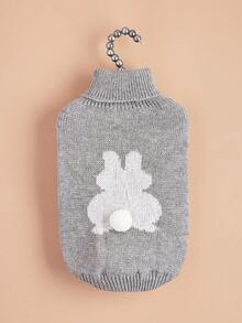 1 pièce Vêtements pour animaux de compagnie Automne/Hiver Tricoté Élastique Design de col retourné Couleur unie Mignon Pompon de lapin Petit chien Chat Pull - Gris - Voir 3