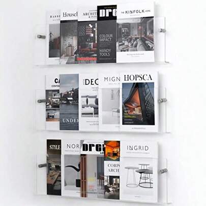 Clear Acrylic Brochure Holder Wall Mount 3 Tier Hanging Bookshelf Magazine Rack Literature Storage Rack For Waiting Room Living Room Office Home Display