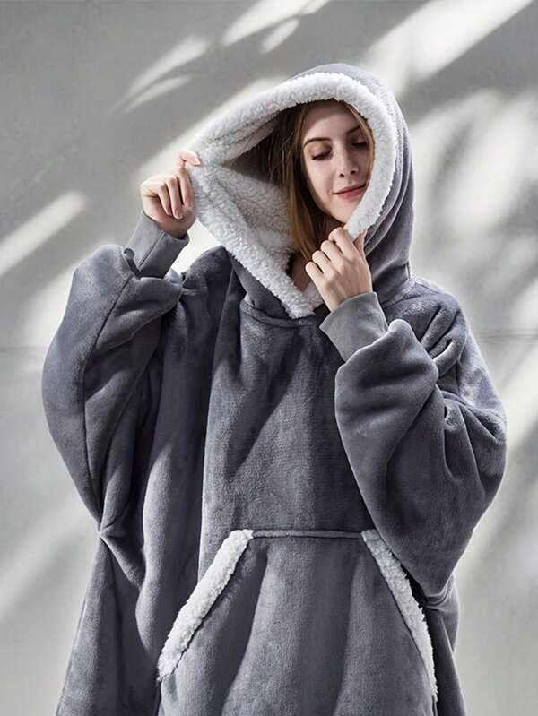 Oversized Wearable Hoodie Blanket, Soft Fuzzy Microfiber & Sherpa Wearable Blanket Sweater With Giant