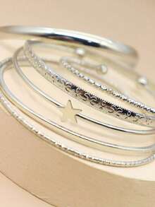 6pcs Star Decor Bangle - Bạc - Xem 4