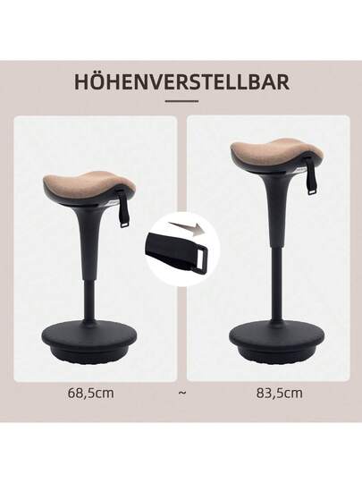 HOMCOM Office Stool Swivel Function, Ergonomic Work Stool, Height Adjustable 68.5 83.5, Seat 360° Rotating St ing Study Room, Brown. view 6