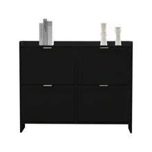 Modern Shoe Cabinet With 4 Hinged Doors, Freestanding Shoe Rack, Open Shelves, Suitable For The Entrance Area Or Hallway, White, Dimensions: W110/H90/D24