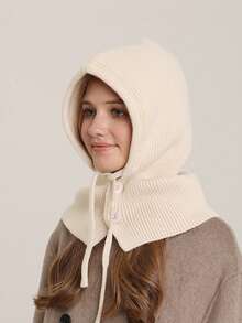 女士针织帽围巾套装（2件套），户外防风保暖带内衬针织帽，秋冬季 - 8633 - 查看 5