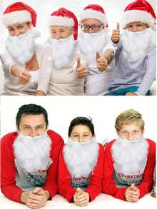 两件套圣诞老人服装，包括薄款和厚款圣诞帽以及假胡子，适合圣诞节、新年主题派对和聚会。 - 彩色 - 查看 3