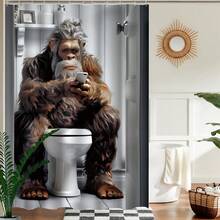 1pc High Quality Furry Monster Pattern Shower Curtain, Gorilla Playing With Phone, Gorilla Playing With Phone On Toilet Shower Curtain Waterproof And Mildew Resistant, Machine Washable, Made Of Polyester, Non-Light-Blocking, Lightweight And Breathable. Color May Vary Slightly Depending On Lighting Conditions. Includes 12 Hooks - Artistic Bathroom Decor. - Multicolor - View 6